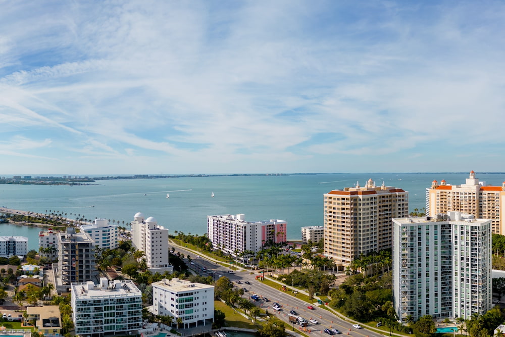Aerial panorama buildings at Downtown Sarasota Florida USA
